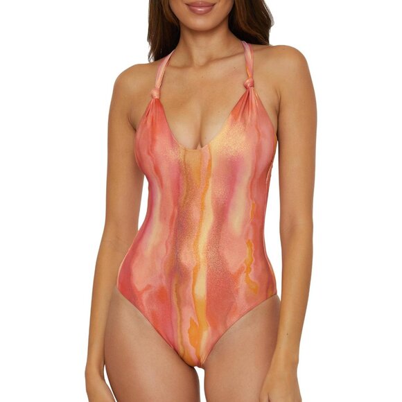 NWT Becca Womens Standard Solar Energy One Piece Swimsuit 311057 Multi Pink M - Picture 1 of 8